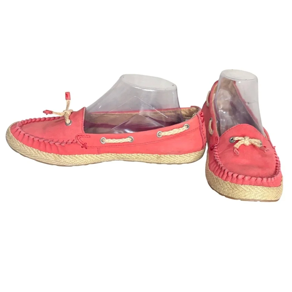 UGG Pink Espadrille Loafers Good Leather Jute Rope Moccasin Womens 9.5